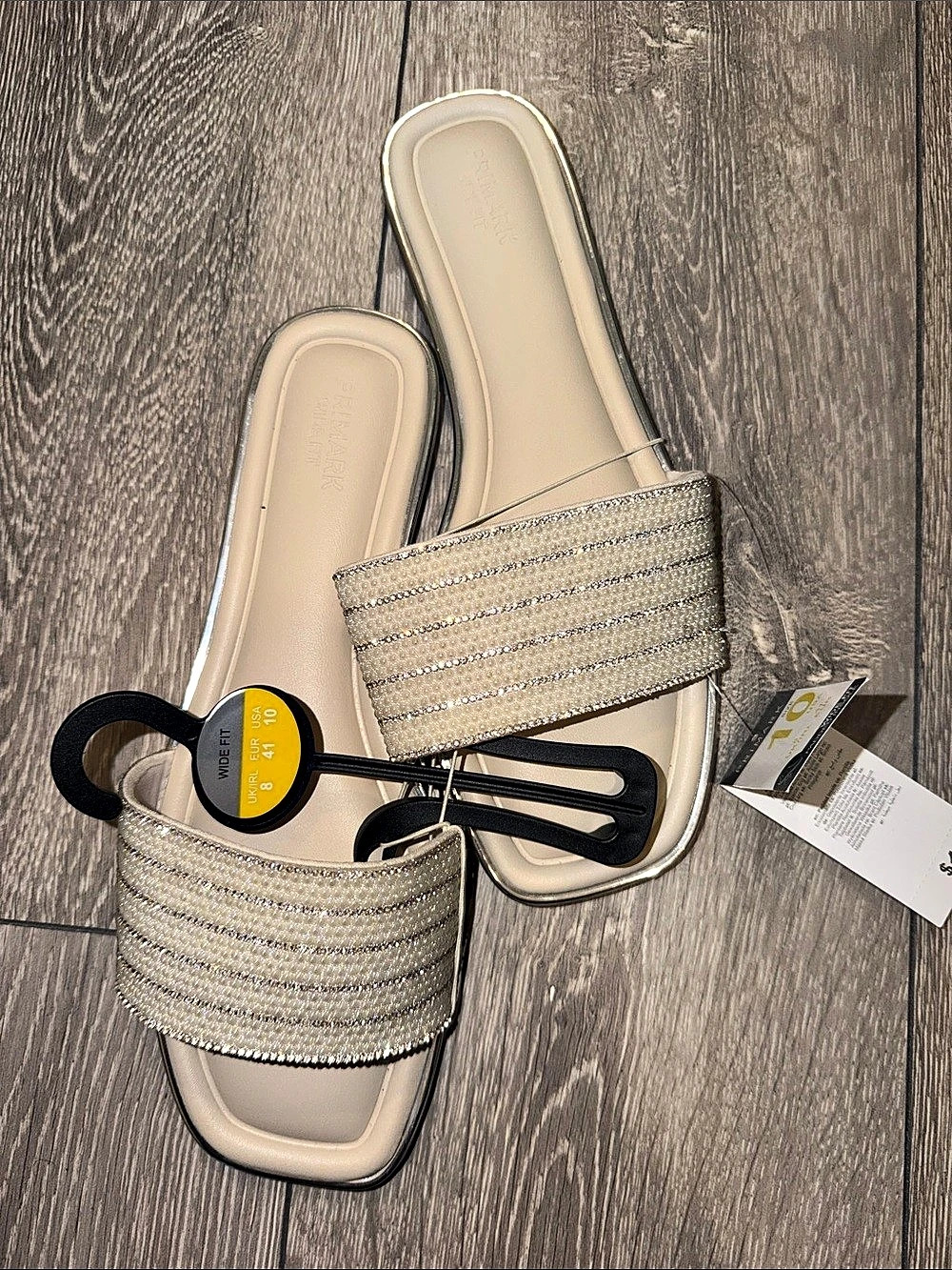 Primark Embellished Wide Fit Sandals in Beige & Silver US 10 NWT